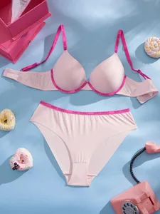 Ensemble de sous-vêtements pour femmes, couleur unie, sans couture, garniture en lettres, soutien-gorge Push Up, soutien-gorge confortable à armatures, ensemble de Lingerie décontracté pour tous les jours