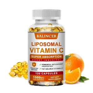 Vitamine C liposomale 1500 mg vitamine C à haute absorption système immunitaire et collagène supplément d'acide ascorbique liposoluble haute puissance
