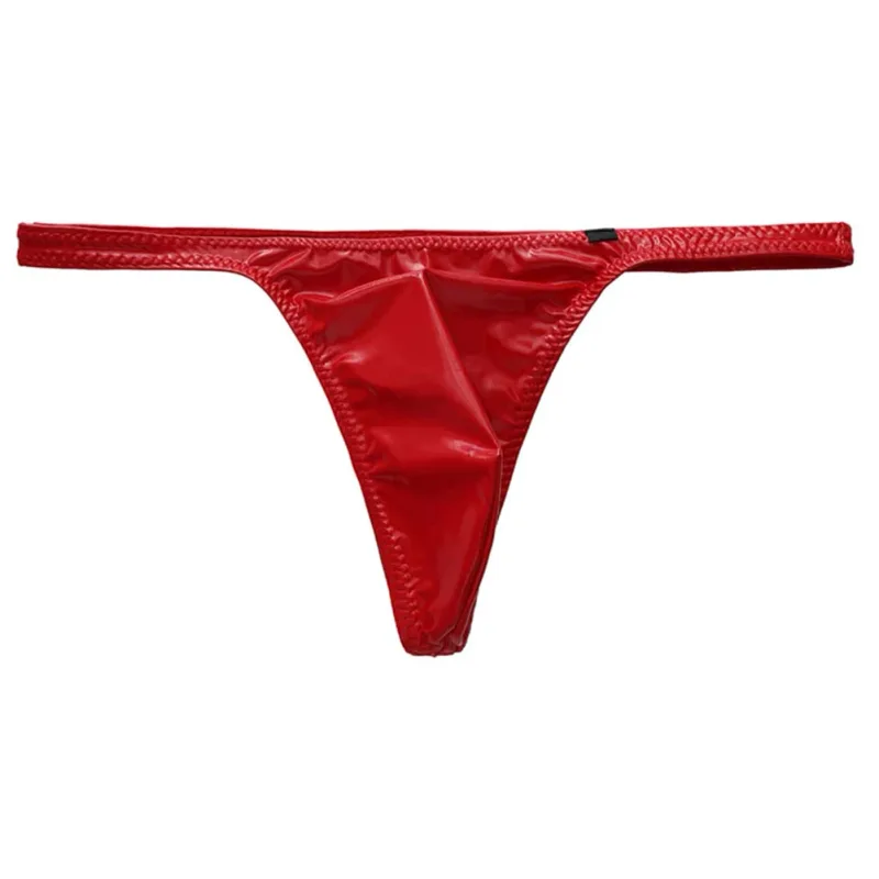 1pc Men Glossy Faux Leather G-string U-convex Pouch Briefs Thin-Strap Low Waist Underwear Sexy Gay Sissy Lingerie