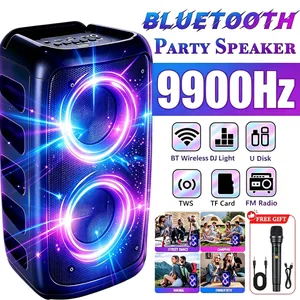 9900Hz Pembesar Suara Bluetooth Besar Profesional dengan Reka Bentuk Mudah Alih Mikrofon Menampilkan Lampu LED Kotak Parti Subwufer Serasi dengan Fungsi BT/USB/TF/AUX/FM/TWS/MIC/EQ Karaoke Profesional. Hadiah Ideal untuk Hari Lahir Krismas dan Tahun Baru