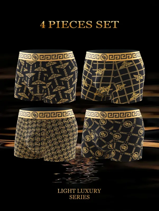 4 pezzi: slip intimi da uomo, boxer con stampa di tendenza, slip da uomo eleganti e di tendenza, boxer standard traspiranti