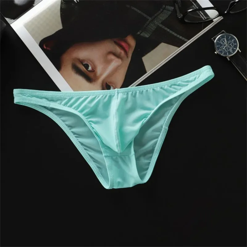 Nye 2026 Mænd Ice Silk U Konveks Samll Briefs Undertøj Lavtalje Ultra Tynd Gennemsigtig Bikinitrusser Plus Størrelse M-XXL