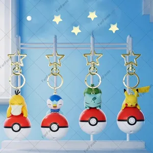 포켓몬 귀여운 빛나는 시리즈 매력 PokeBall 키 체인 모델 인형 피카추 Piplup Bulbasaur 액션 피규어 만화 가방 액세서리 선물