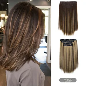 35CM Tổng Hợp 4 Cái/bộ Kẹp Trong Tóc Ngắn Thẳng Kiểu Tóc Tóc Vàng Đen Bộ Tóc Giả Chịu Nhiệt Giả Tóc