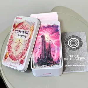 Rosa romantisches Fantasy-Tarot-Deck in Blechbox, 11 x 6,2 cm, komplettes Deck mit 78 Karten und Anleitungsbuch, spirituelles Wahrsagen, Orakel