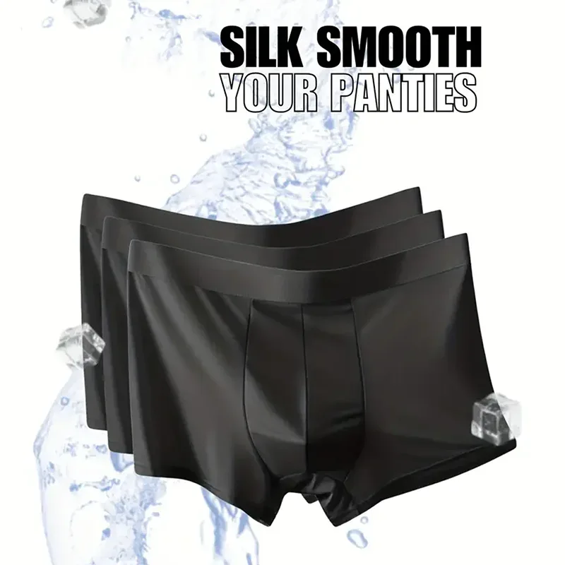 Conjunto de 3 peças de calças de perna plana masculina de seda de gelo respirável preto puro, calças de perna quadrada masculina confortável, casual e esportiva