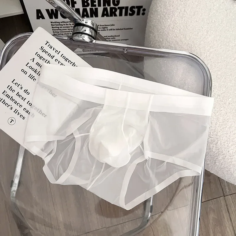 Cuecas masculinas transparentes ultra-finas de seda gelo calcinha de secagem rápida sexy u bulge bolsa homem roupa interior respirável cuecas