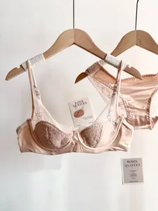 Conjunto de lencería de encaje con aros suaves para mujer, sujetador push-up de copa fina, traje de bragas, ropa íntima transpirable para busto pequeño 32-38, ropa interior diaria