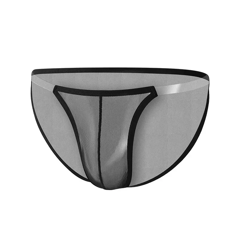 Roupa interior masculina sexy malha completa cuecas transparentes fina seda gelo respirável cintura baixa sexy roupa interior masculina