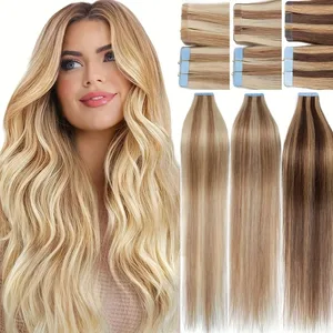 Nastro dritto nelle estensioni dei capelli 10/20 pezzi Estensioni dei capelli umani reali Nastro di trama della pelle invisibile senza soluzione di continuità nei capelli per le donne