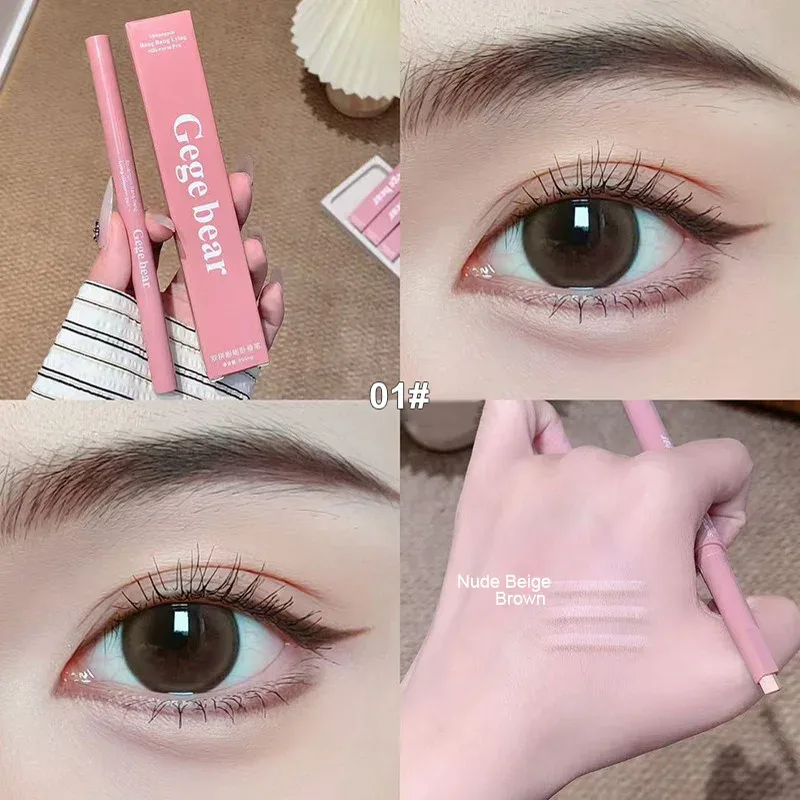 Kaksipäinen makaava silkkiäistoukkien lyijykynä 2 in 1 korostus nude alemman silmäluomen ääriviivat Aegyo-sal Eyeliner meikkipuikko yksityiskohtien siveltimellä