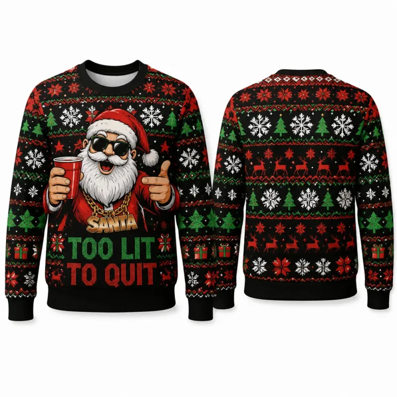 Yeehaw Holidays Φούτερ Santa Reindeer 3D σε όλη την εκτύπωση Unisex Crew λαιμόκοψη μακρυμάνικο Western Ugly Christmas Party Xmas πουκάμισο