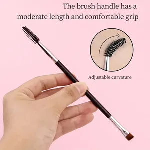 새로운 2-in-1 대형 이중 눈썹 및 아이라이너 브러시 - 베벨 눈썹 파우더 나선형 블렌드 및 플랫 아이 블랙 어플리케이터