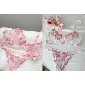 Κορεάτικο Hot Lace Σετ σουτιέν Floral Κέντημα Διαφανές Διχτυωτό Εξαιρετικά Λεπτό Μεγάλο Μπούστο Μοντέρνα καλοκαιρινά γυναικεία καθημερινά εσώρουχα 32-38