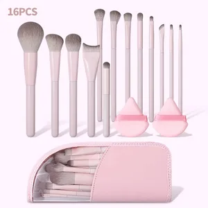16-teiliges Make-up-Pinsel-Set mit dreieckigen Puderquasten und Aufbewahrungstasche für Foundation, Rouge, Lidschatten, Vollgesichts-Make-up-Set