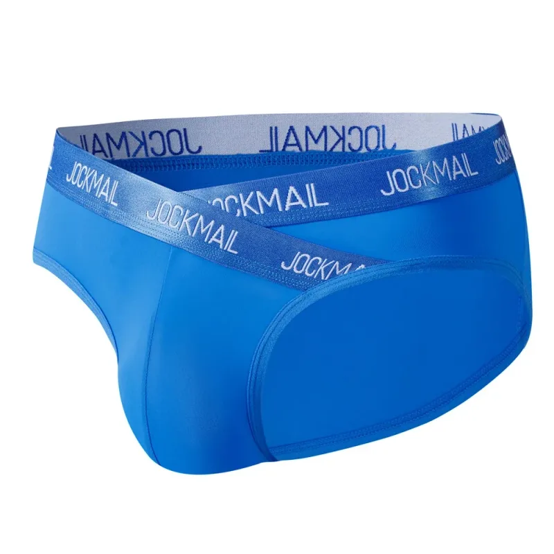 Jockmail bielizna męska niskiej talii seksowny napis sportowe oddychające letnie figi lodowego jedwabiu duża torba nylonowe jednokolorowe majtki męskie