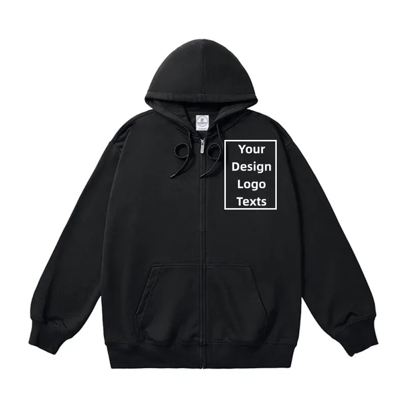 Tilpasset logo lynlås Hættetrøjer Efterår Vinter Mode Broderi Company Trykte Sweatshirts Mænd Kvinder Personlighed Hættetrøje