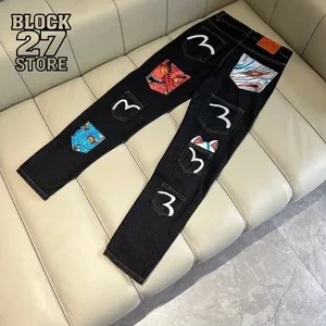 Męskie dżinsy Harajuku Fortune God Print kilka kieszeni spodnie dżinsowe nowa odzież robocza spodnie Cargo casualowe w stylu Streetwear moda jesień nowość