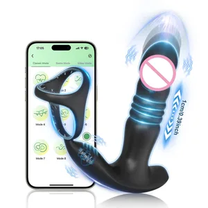 APP 제어 남자를위한 전립선 마사지를 밀어 게이 엉덩이 플러그 수탉 반지를위한 텔레스코픽 항문 진동기 성인 용품 남자를위한 섹스 토이