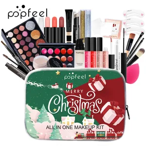Set de machiaj de Crăciun - Colecție completă de ruj de fond pentru fard de pleoape pentru sărbători de sărbători și glam de zi cu zi