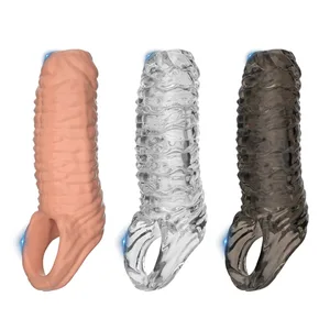 Preservatiu masculí fi de bloqueig de retard per a homes, màniga extensora de penis, reforç de l'erecció, anell de polla, joguines sexuals, productes íntims de silicona