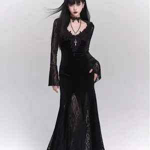 Inverno gótico grunge vestido de renda coreano design de moda festival longo vestido de baile feminino traje de halloween sexy magro vestidos de festa