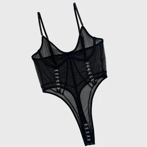 Ellolace הלבשה תחתונה אקסקלוסיבית Femme Ultra Hot Sheer פתוחה מפשעה בגד גוף פיקנטי בנות מקורביות סקסיות ללא גב תלבושות נשים