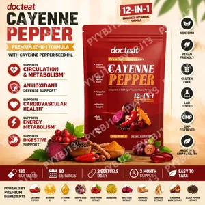 Docteat Cayenne Pepper Softgels med vitamin D3 og K2 energimetabolisme og fordøyelsesstøtte Antioksidantforsvar 180 Softgels
