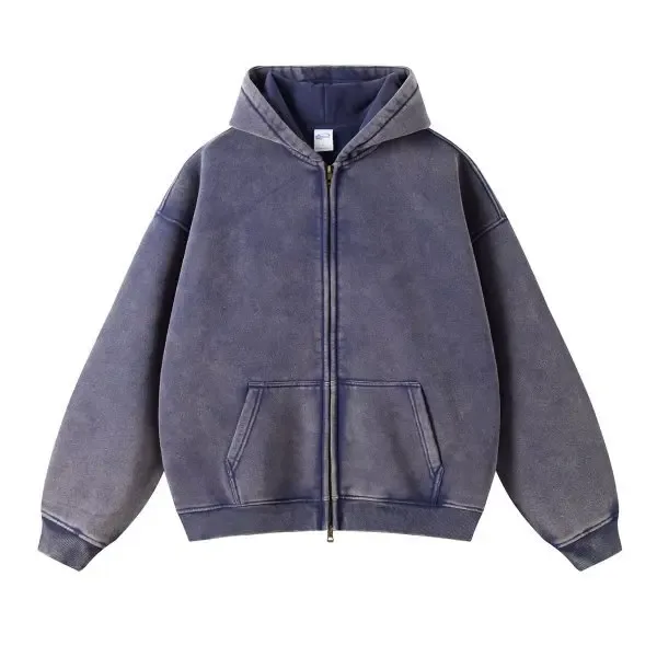 Lente Herfst Nieuwe Mode Heren Casual Trendy Losse Effen Kleur Waxed Capuchon Hoodies Amerikaanse Rits Gewassen Vintage Jas Mannelijke