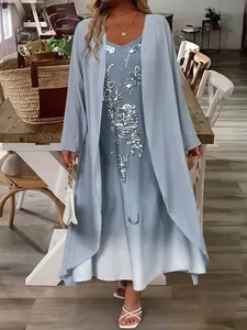 Nadměrná dámská móda: Stylové a elegantní dvoudílné šaty z krajky a šifonu s výstřihem do V pro sofistikované stylové a elegantní šaty