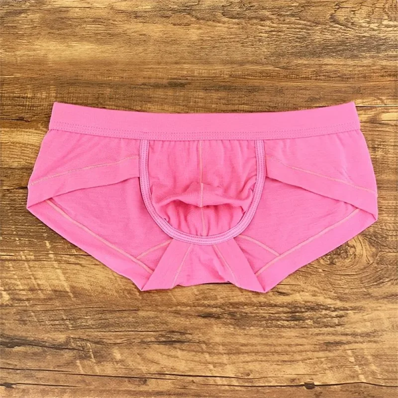 Sous-vêtement rose modal sexy pour hommes, slip à poche convexe en U simple et confortable, taille basse, coupe cintrée, grande taille, caleçon masculin L-XXXL