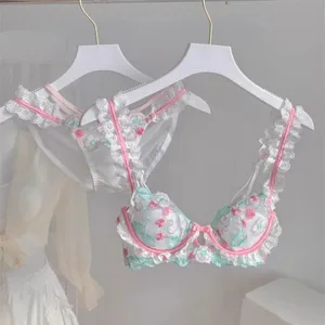 Francia stílusú csipke hímzéses melltartó szett női fehérnemű megereszkedés gátló vékony dizájn Sweet Pure Desire vezeték nélküli kényelmes bandeau