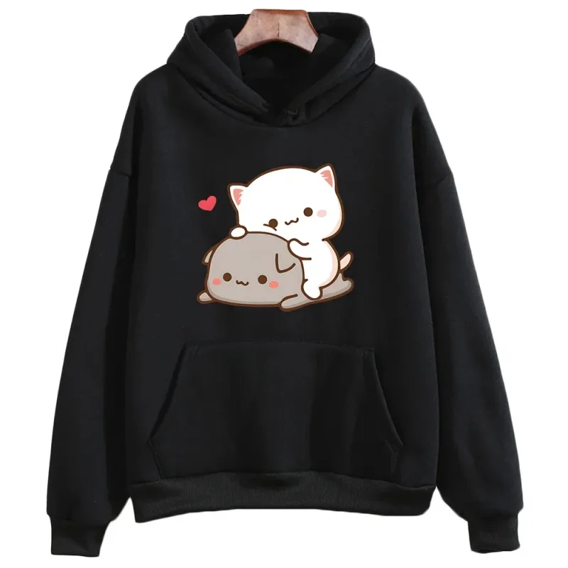 โมจิพีชและโกมะน่ารักแมวเสื้อกันหนาวหมวกเสื้อสำหรับสาวแฟชั่นน่ารักการ์ตูนP Ullovers Women_Menการคุ้มครองสิ่งแวดล้อม