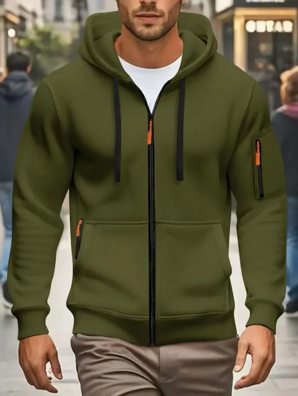 Mænd efterår og vinter Nye hættetrøjer Langærmet sweatshirt Lomme Lynlås Design Hættetrøje Mænd Sportstøj Casual jakke