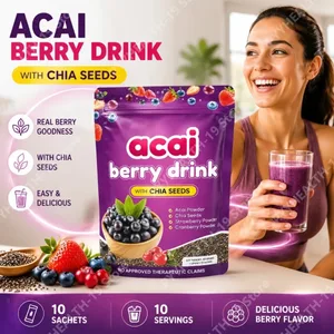 Beguda de baies d'açaí en pols amb llavors de chía, maduixa, nabiu per a antioxidants, benestar diari i suport del sistema immunitari per a adults 40 g