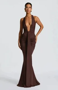 Giyu Sexy soirée Club robes de soirée femmes 2025 été froncé Robe moulante col en V profond licou drapé dos nu Robe élégante
