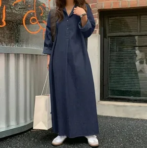 2026 damska casualowa sukienka dżinsowa ponadgabarytowa koreańska suknia w stylu vintage dżinsy sukienka Streetwear elegancka, długa rękaw jednolita sukienka Maxi kobieta