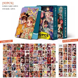 92 peças de cartões de papel higiênico hanako-kun lomo, conjunto de cartões fotográficos de personagens de anime com adesivos de decoração, coleção de fãs, presente de decoração
