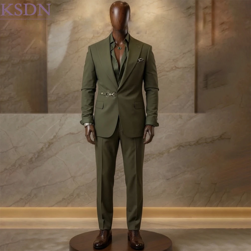 Fashion Designer Men's Suits Customized Peak Lapel Slim Fit 2 Piece Jacket Pants Full Sets Customized Male Clothing Terno
