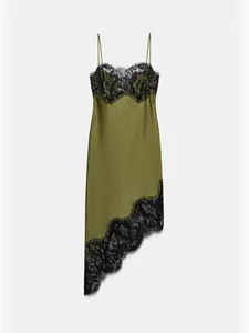 Chic Lace Patchwork Satin Camisole Dress na Walang Sleeveless See Through Irregular Hem Dresses 2026 Bagong Party na Pang-araw-araw na Panlabas na Kaswal na Kasuotan