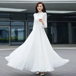Abito donna 2026 New Bohemian Beach Abiti lunghi in chiffon Elegante donna maniche lunghe 4XL Vestito estivo Slim Abiti da spiaggia da donna