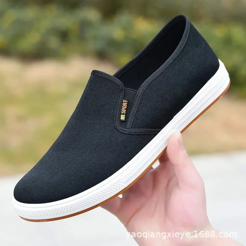 Sepatu Kanvas Pria Sepatu Flat Ringan Vulkanis Slip-On Kasual, Pengiriman Gratis Terjangkau