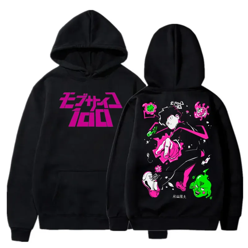 Sudaderas con capucha de Anime Mob Psycho 100, sudaderas Harajuku Shigeo Kageyama Punk de dibujos animados para hombres y mujeres, sudadera cálida de retazos para otoño e invierno