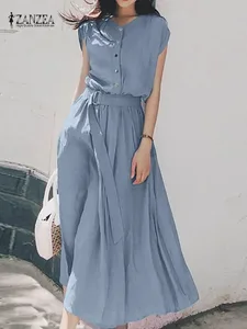2025 zanzea moda feminina vestido de manga curta verão elegante festa vestidos casuais meados de bezerro femme vintage ol robe kaftan
