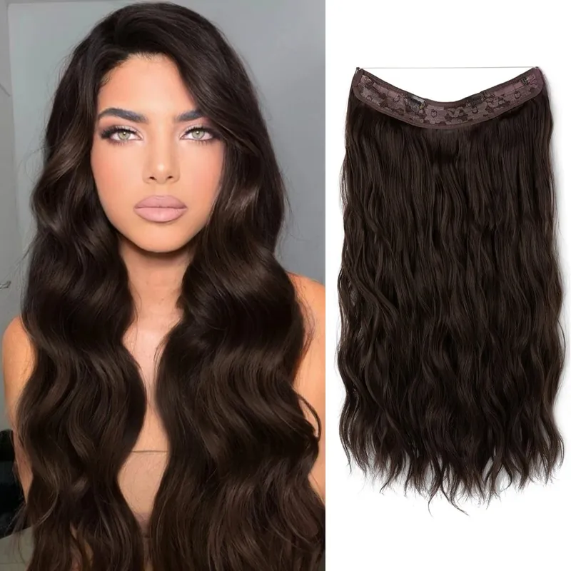 Synthetic Wave Invisible Clip in Hair Extensions Fish Line Ombre Natural Blonde One Piece Hairpiece Fake Hair Piece
