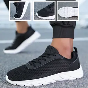 สีดำ Mens รองเท้ากีฬา Hollow ตาข่ายด้านบนไม่ลื่น Light Sole Jogging การฝึกอบรมสบายๆทุกวันกลางแจ้งกีฬา Footwea