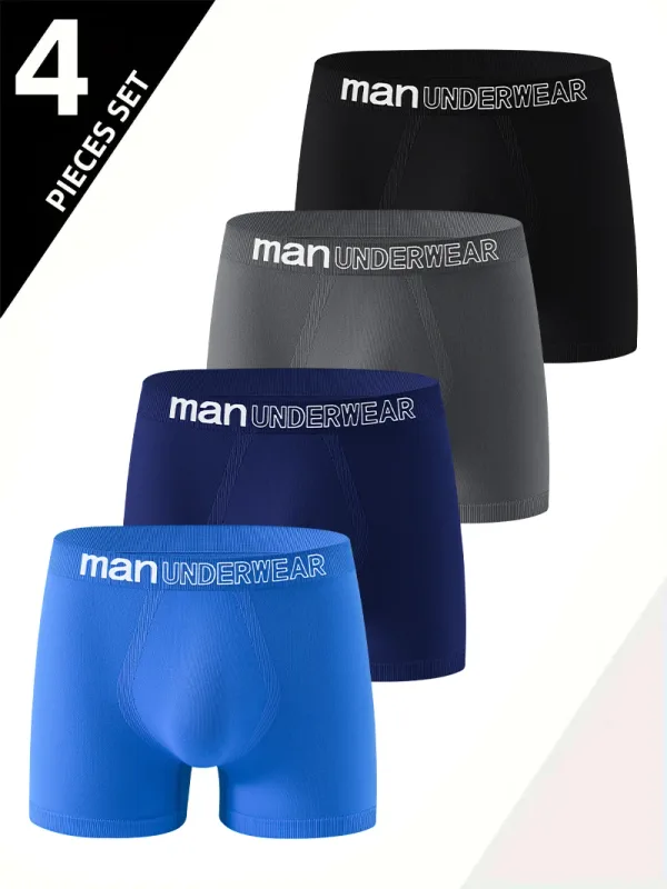 4 par herrunderkläder sömlösa, mjuka, bekväma friska boxershorts för män Casual Sport Trend Klassiska herrbyxor Boxershorts