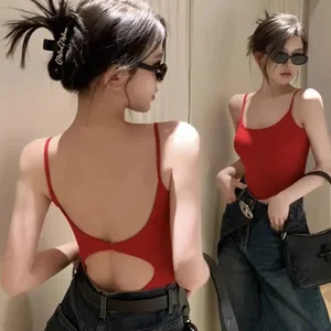 Ny udhulet tanktop med åben ryg og elegant polstret åndbar ærmeløs top dame bodysuit