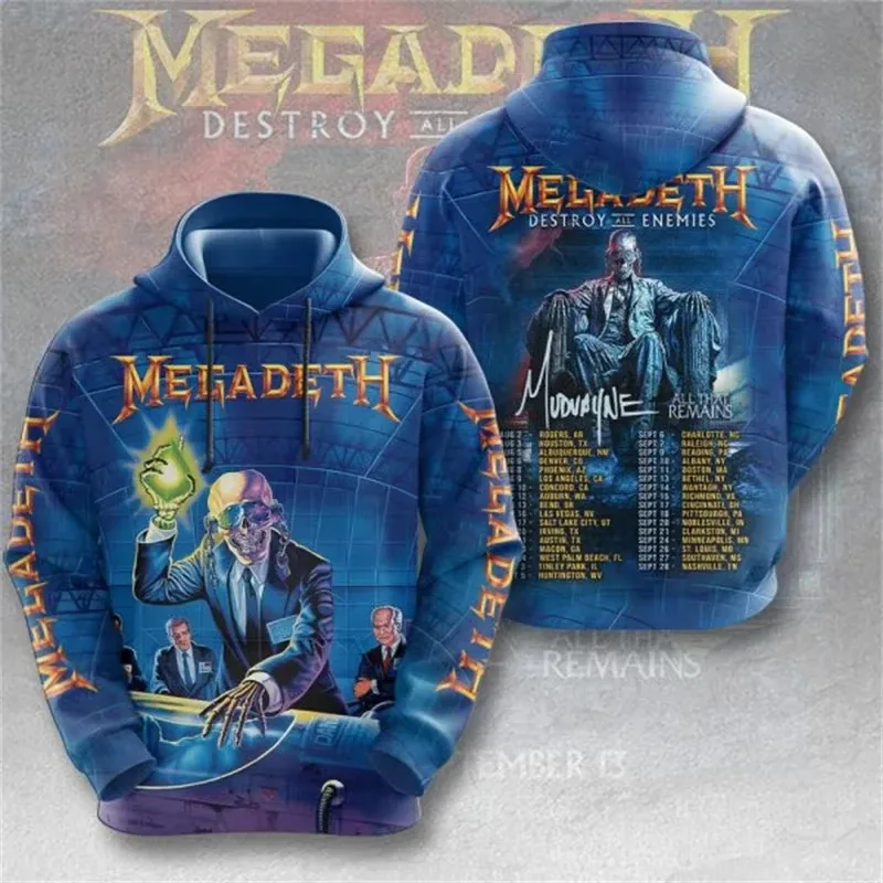Rock Band Megadeth 3D tisk Mikiny Pánské Dámské Móda Retro Mikina s kapucí Y2K Grafika Pánské Oblečení Pánské Tepláky Dárek Vějíř