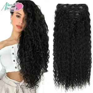 Alana 28 インチ合成ロング水カーリークリップヘアピースヘアエクステンション変態カーリークリップイン髪耐熱有機繊維